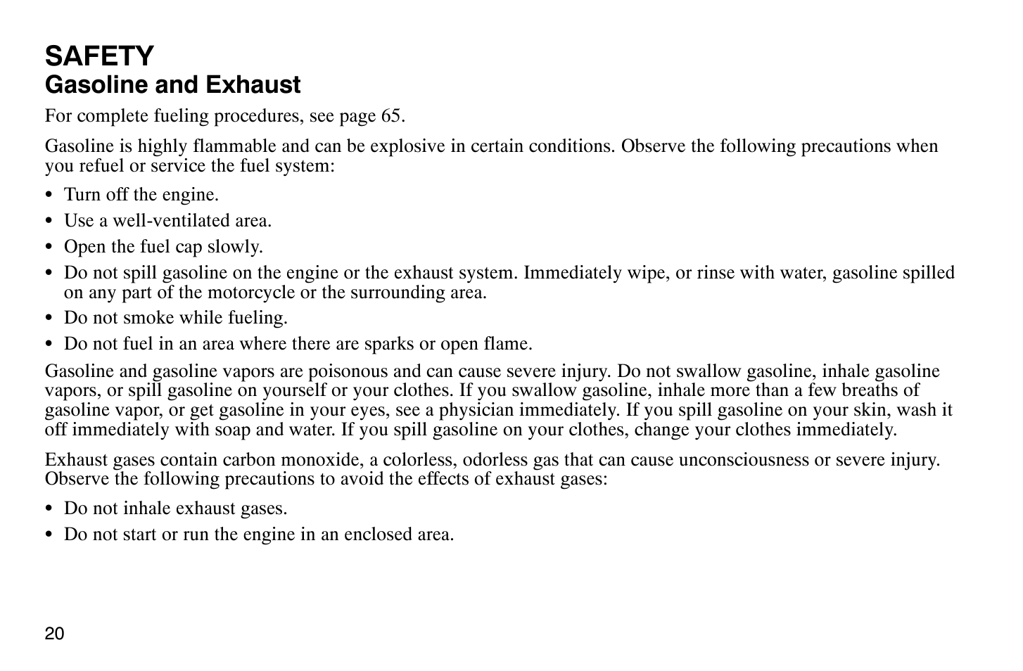 Safety, Gasoline and exhaust | Polaris 2004 Victory Vegas User Manual | Page 22 / 165