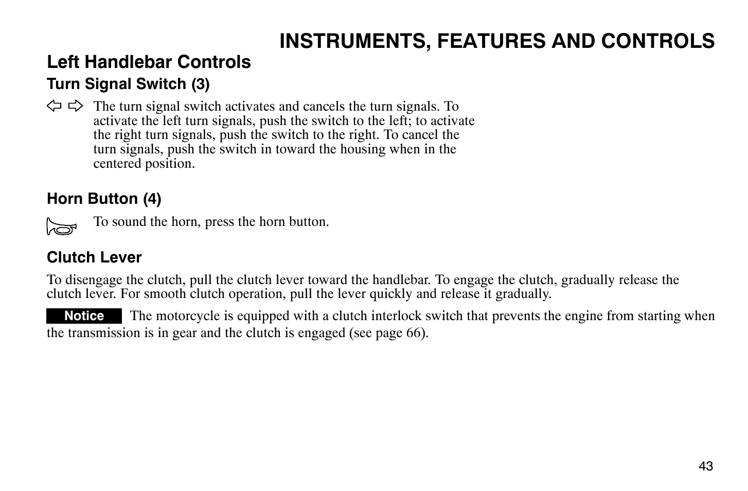 Instruments, features and controls, Left handlebar controls | Polaris 2004 Victory Vegas User Manual | Page 45 / 165