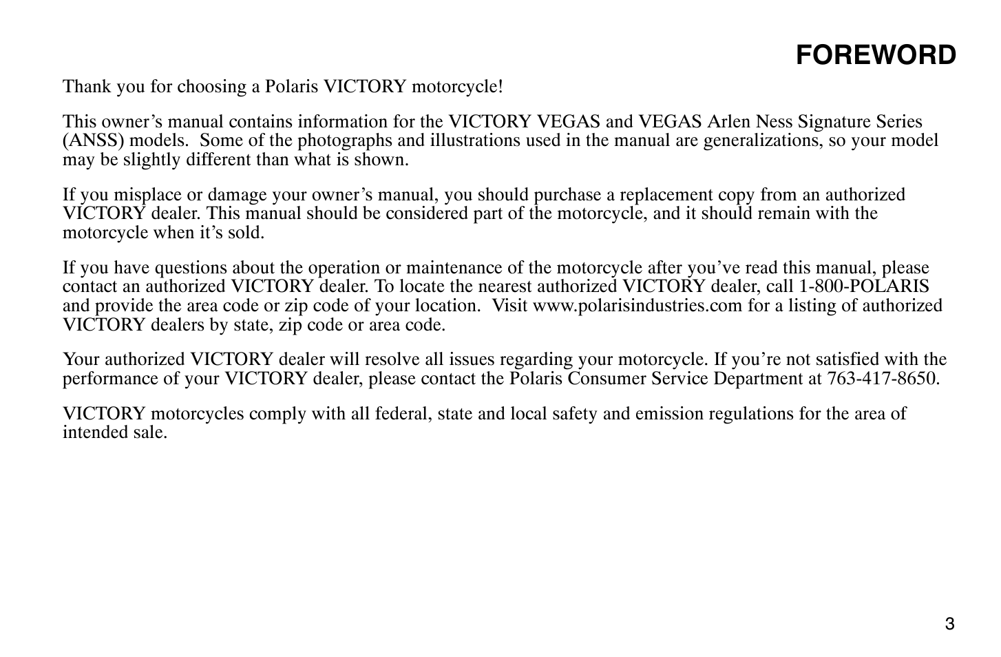 Foreword | Polaris 2004 Victory Vegas User Manual | Page 5 / 165