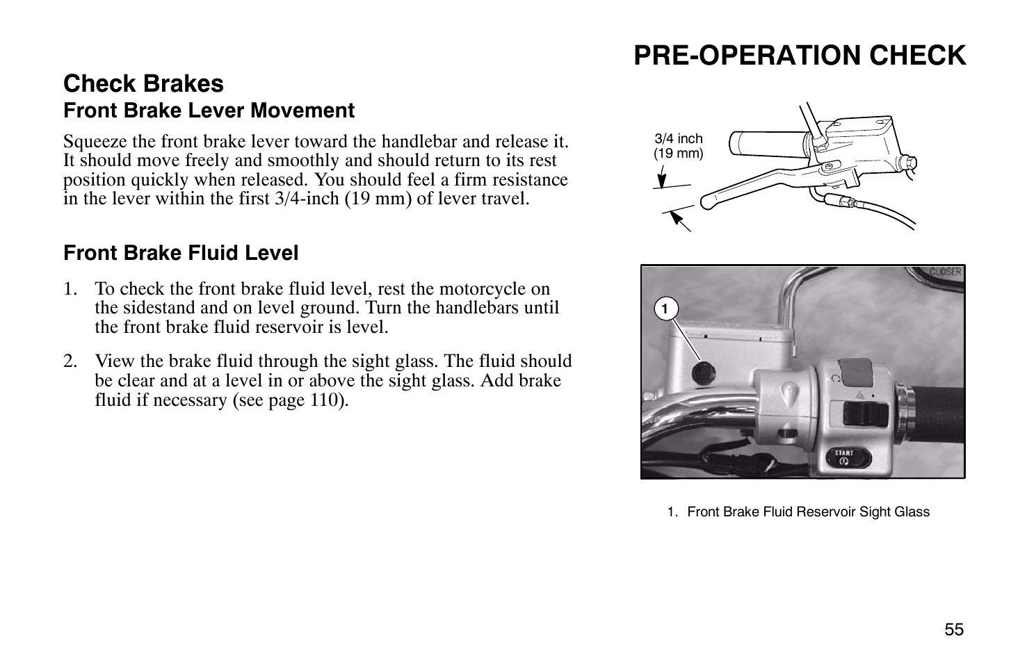 Pre-operation check, Check brakes | Polaris 2004 Victory Vegas User Manual | Page 57 / 165