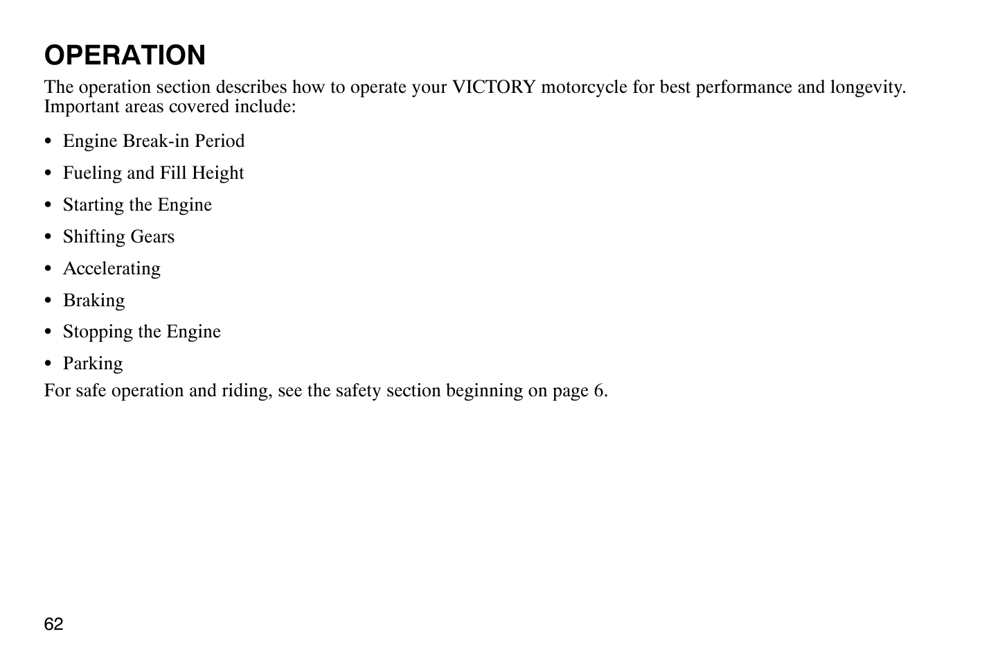 Operation | Polaris 2004 Victory Vegas User Manual | Page 64 / 165