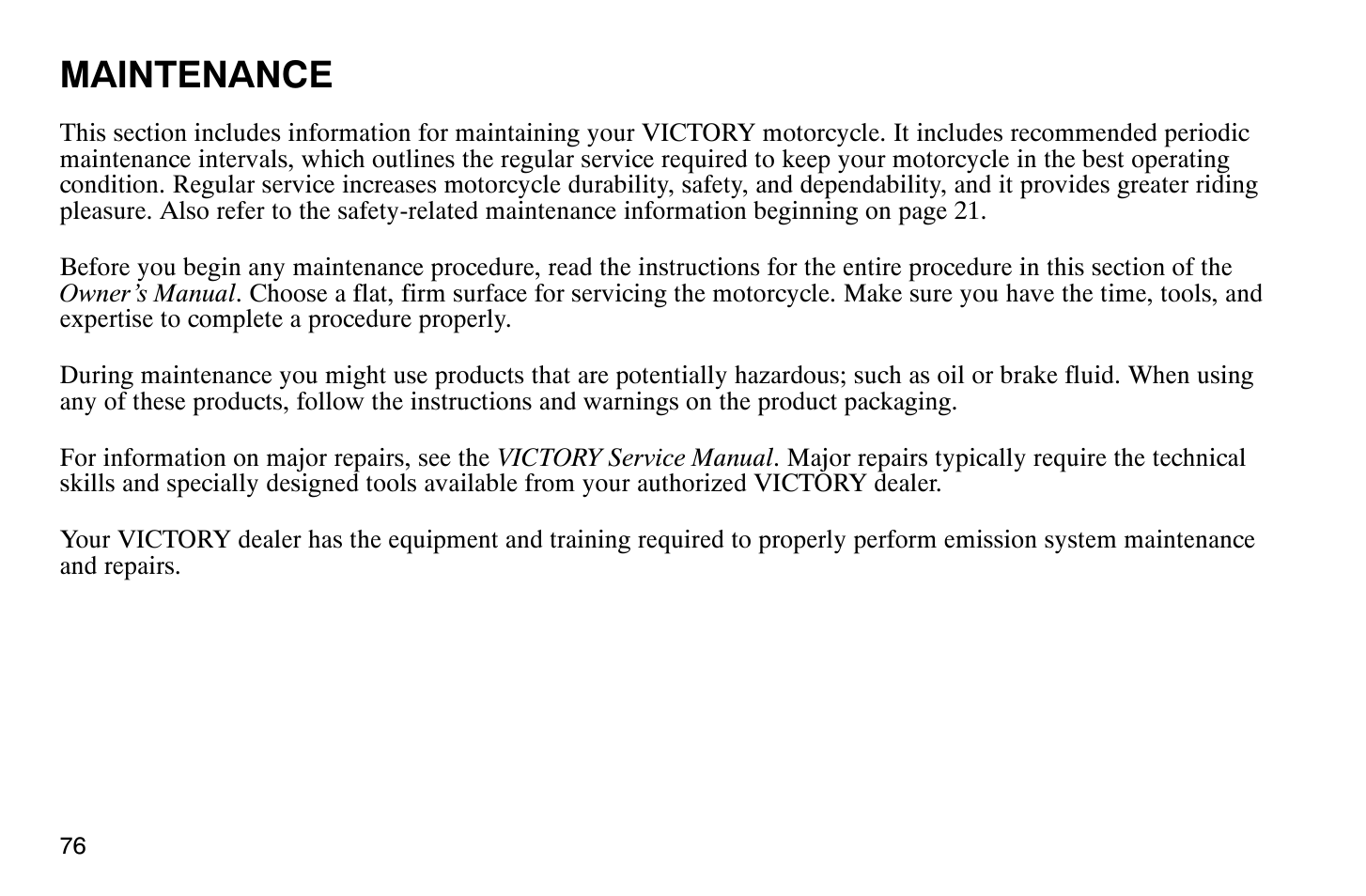 Maintenance | Polaris 2004 Victory Vegas User Manual | Page 78 / 165