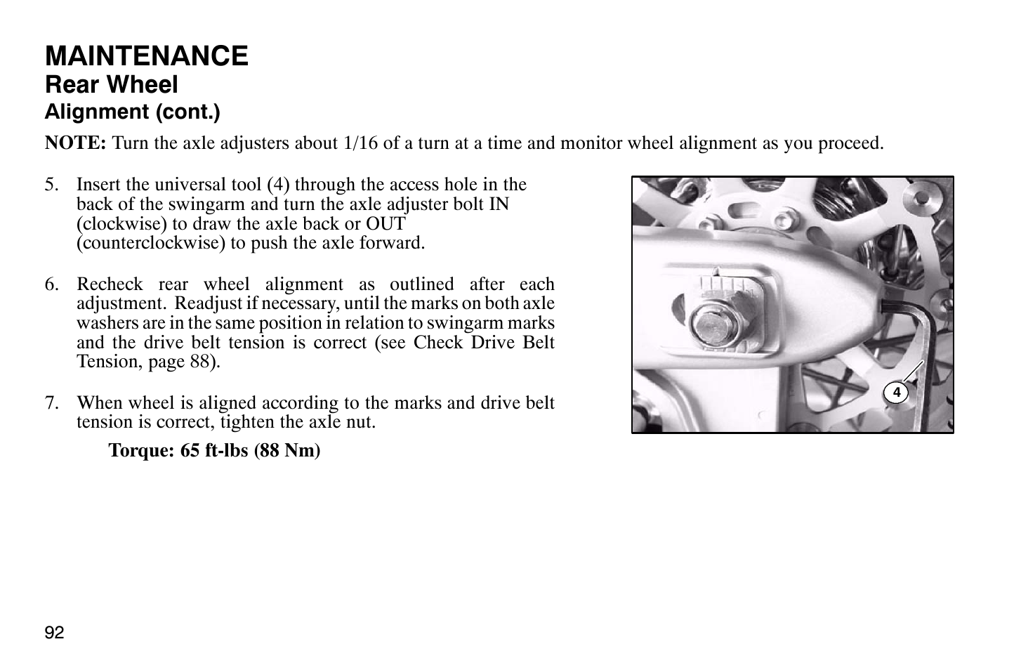 Maintenance, Rear wheel | Polaris 2004 Victory Vegas User Manual | Page 94 / 165