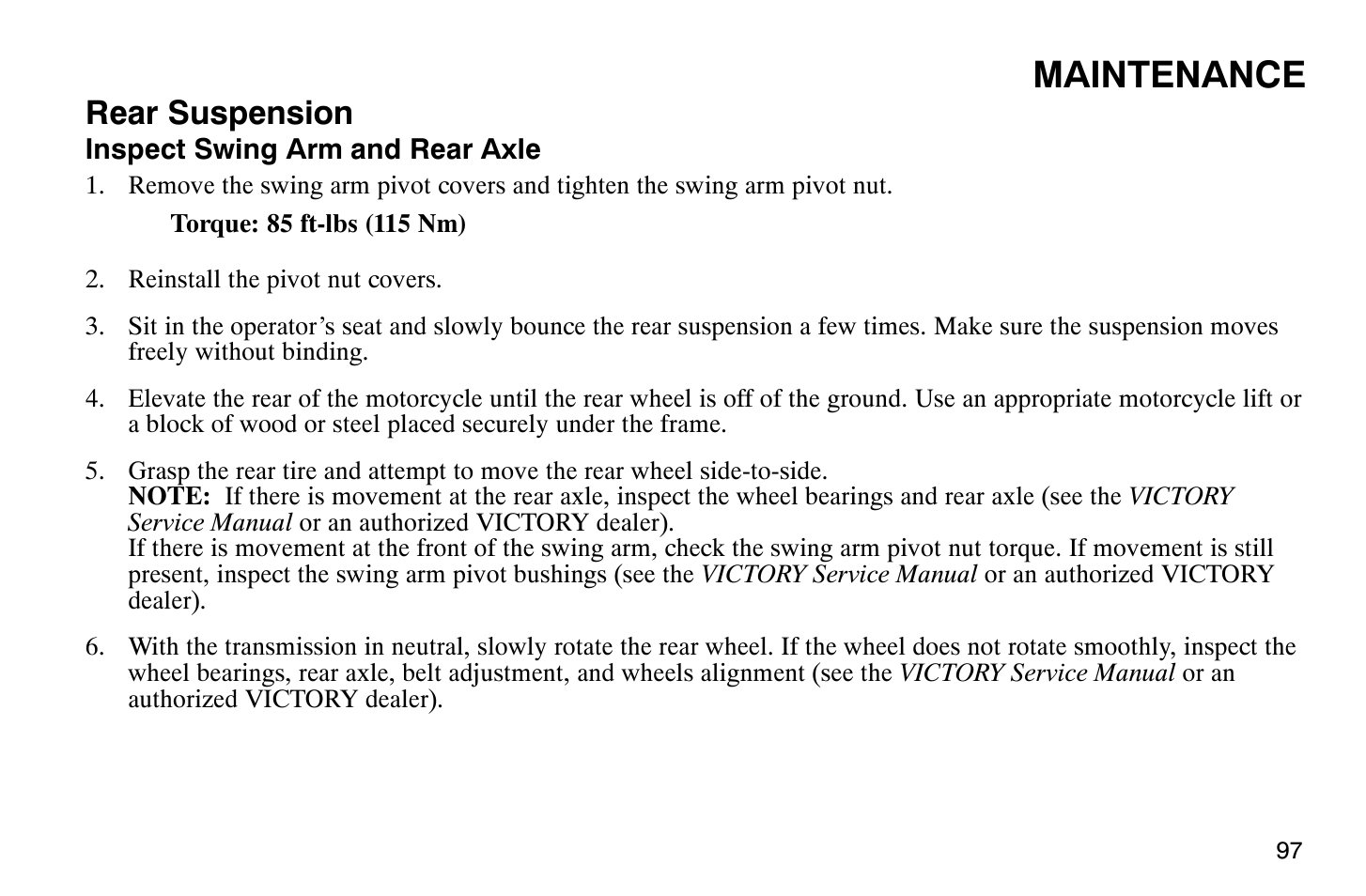 Maintenance, Rear suspension | Polaris 2004 Victory Vegas User Manual | Page 99 / 165