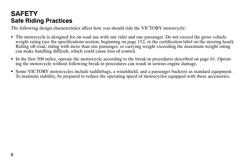 Safety, Safe riding practices | Polaris 2004 Victory Kingpin User Manual | Page 10 / 162