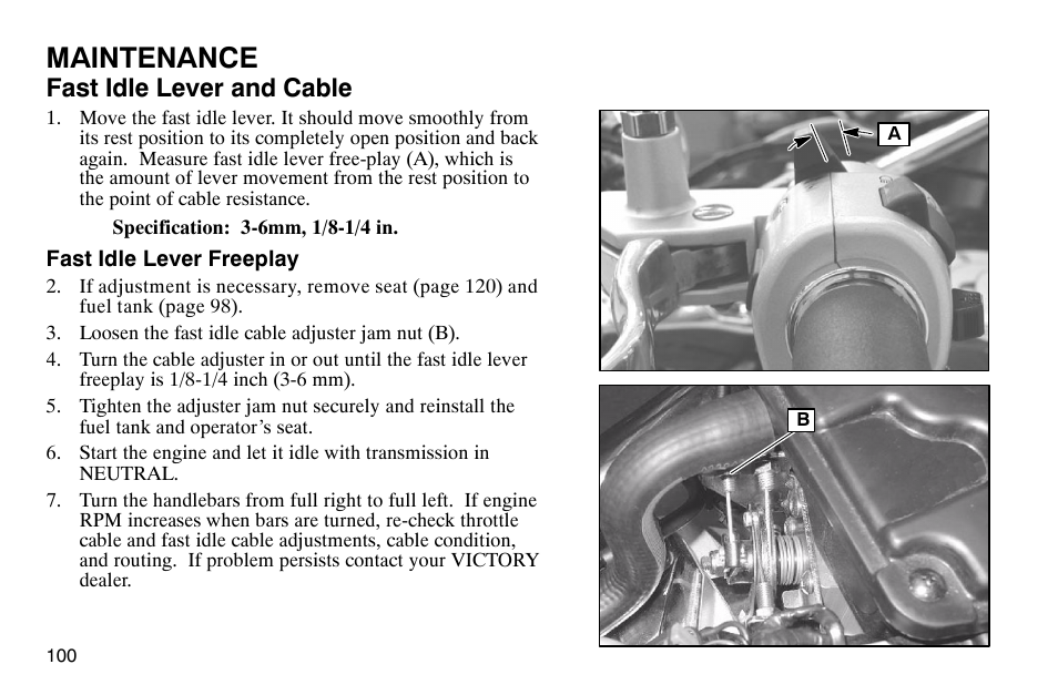 Maintenance, Fast idle lever and cable | Polaris 2004 Victory Kingpin User Manual | Page 102 / 162