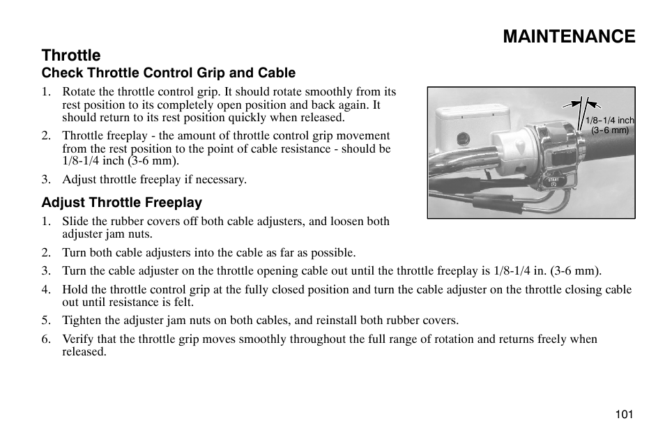 Maintenance, Throttle | Polaris 2004 Victory Kingpin User Manual | Page 103 / 162