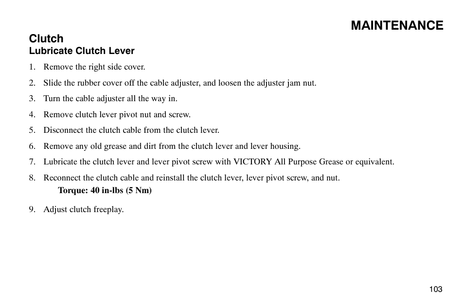 Maintenance, Clutch | Polaris 2004 Victory Kingpin User Manual | Page 105 / 162