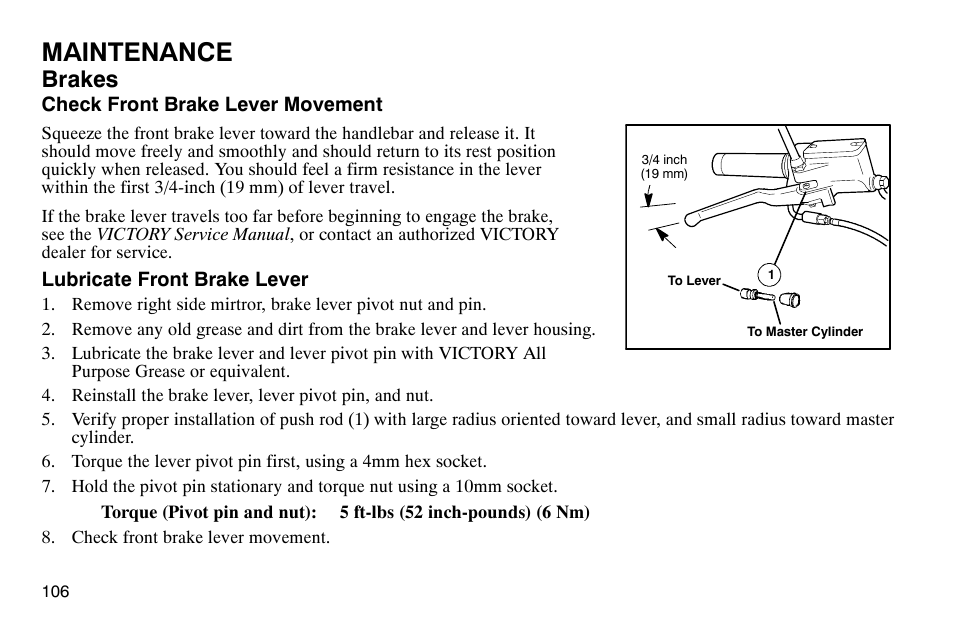 Maintenance, Brakes | Polaris 2004 Victory Kingpin User Manual | Page 108 / 162