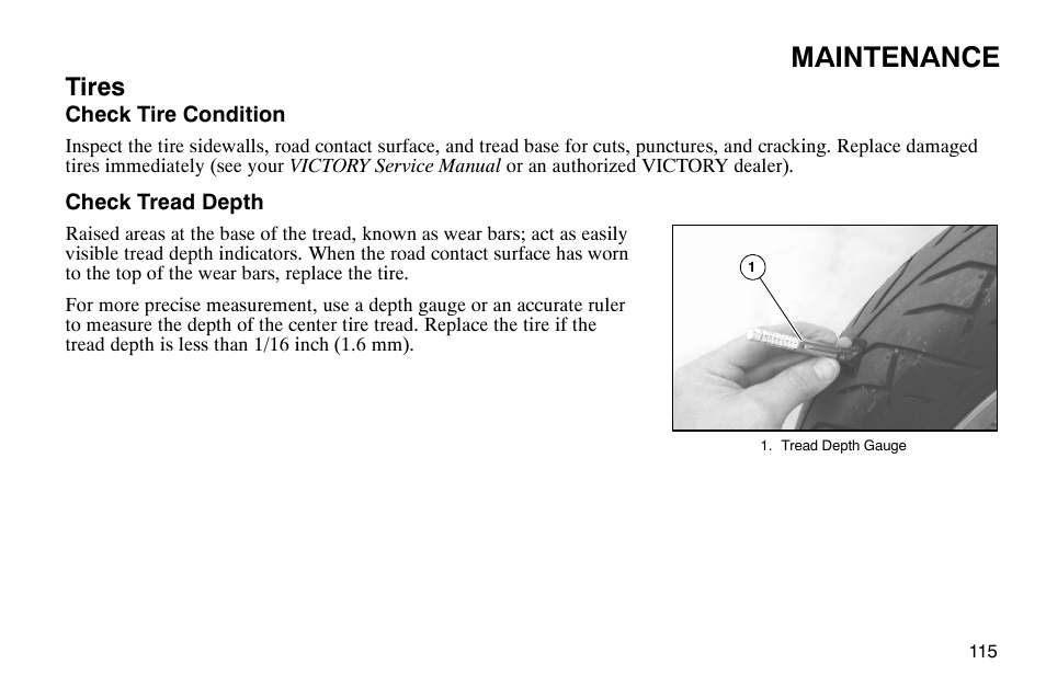 Maintenance, Tires | Polaris 2004 Victory Kingpin User Manual | Page 117 / 162