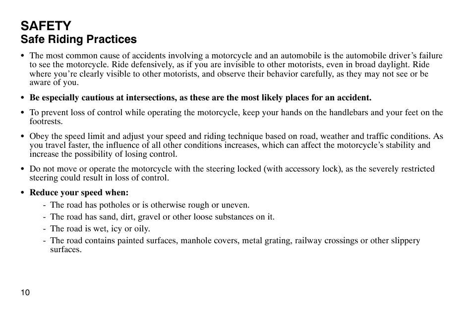 Safety, Safe riding practices | Polaris 2004 Victory Kingpin User Manual | Page 12 / 162