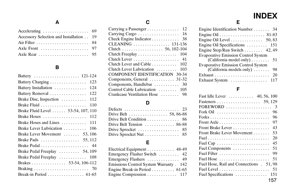 Index | Polaris 2004 Victory Kingpin User Manual | Page 159 / 162