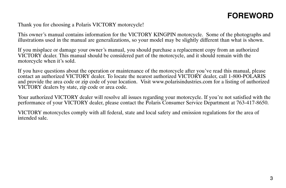 Foreword | Polaris 2004 Victory Kingpin User Manual | Page 5 / 162