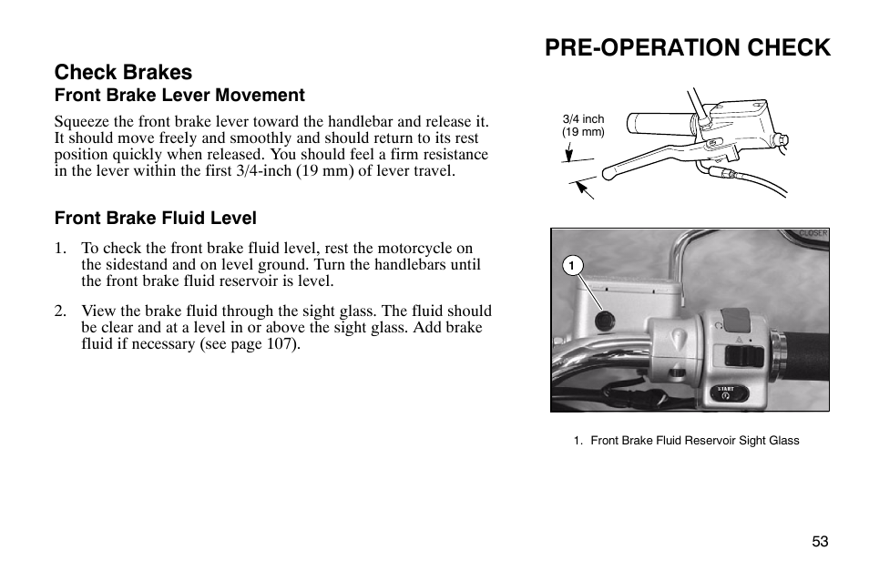 Pre-operation check, Check brakes | Polaris 2004 Victory Kingpin User Manual | Page 55 / 162