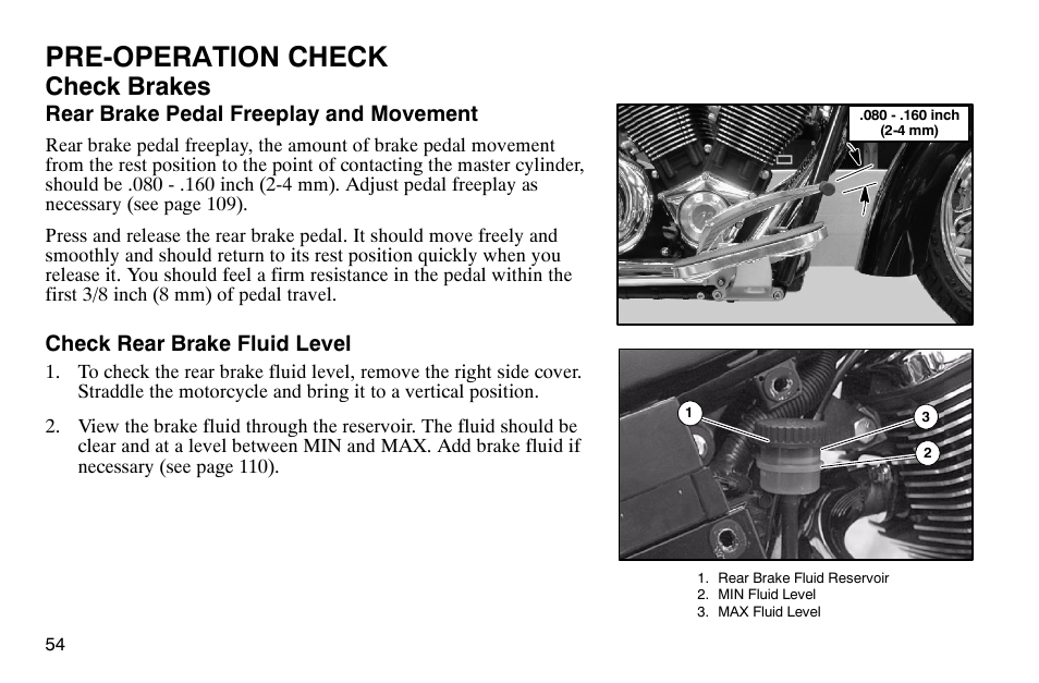 Pre-operation check, Check brakes | Polaris 2004 Victory Kingpin User Manual | Page 56 / 162