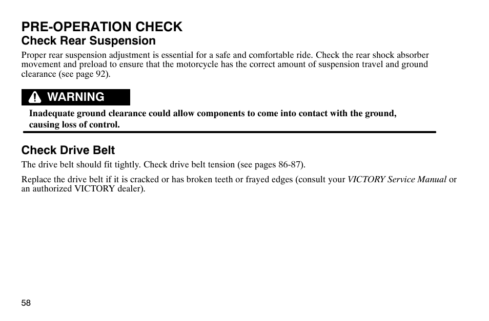 Pre-operation check | Polaris 2004 Victory Kingpin User Manual | Page 60 / 162