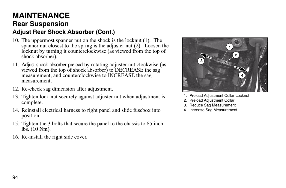 Maintenance, Rear suspension | Polaris 2004 Victory Kingpin User Manual | Page 96 / 162