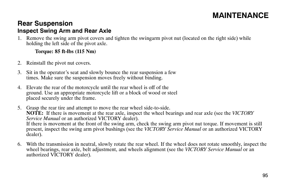 Maintenance, Rear suspension | Polaris 2004 Victory Kingpin User Manual | Page 97 / 162