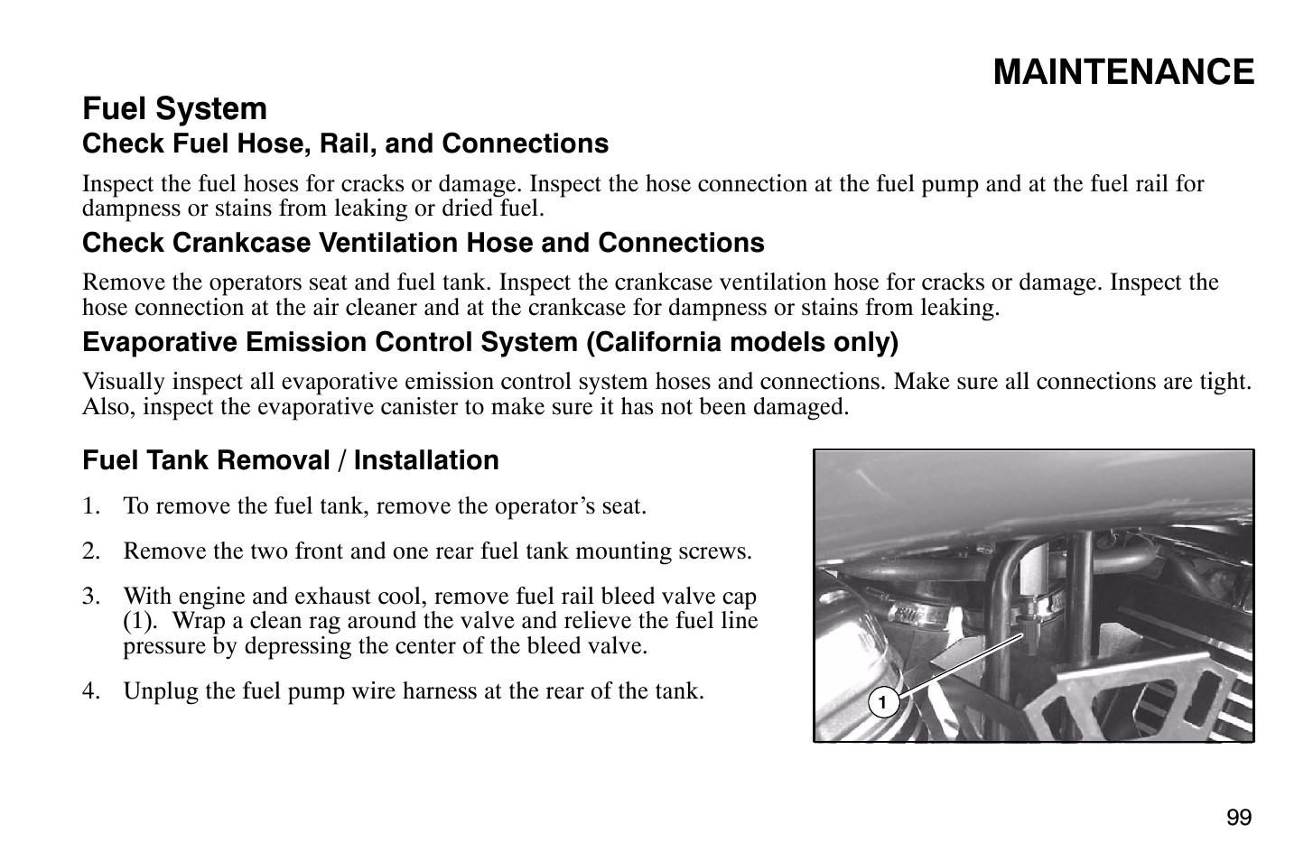 Maintenance, Fuel system | Polaris 2007 Victory Hammer User Manual | Page 104 / 167