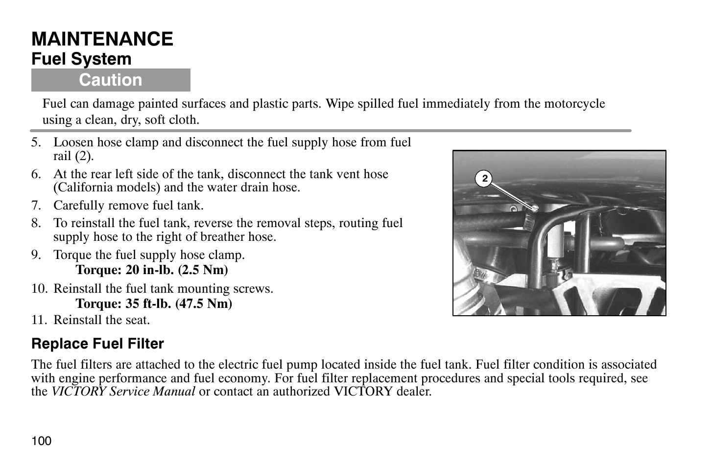 Maintenance, Fuel system, Caution | Polaris 2007 Victory Hammer User Manual | Page 105 / 167