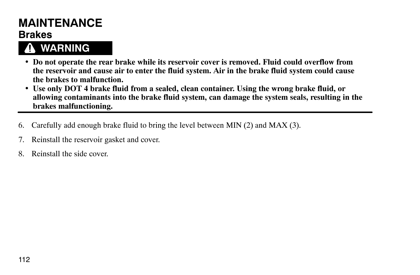 Maintenance, Brakes, Warning | Polaris 2007 Victory Hammer User Manual | Page 117 / 167