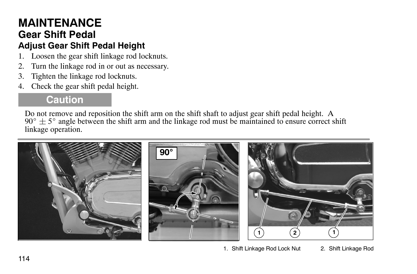 Maintenance, Gear shift pedal, Caution | Polaris 2007 Victory Hammer User Manual | Page 119 / 167