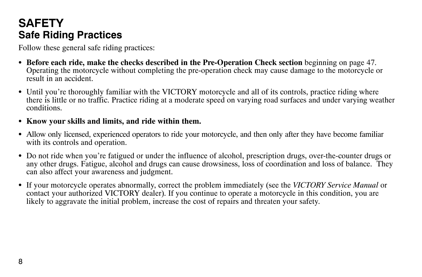 Safety, Safe riding practices | Polaris 2007 Victory Hammer User Manual | Page 13 / 167