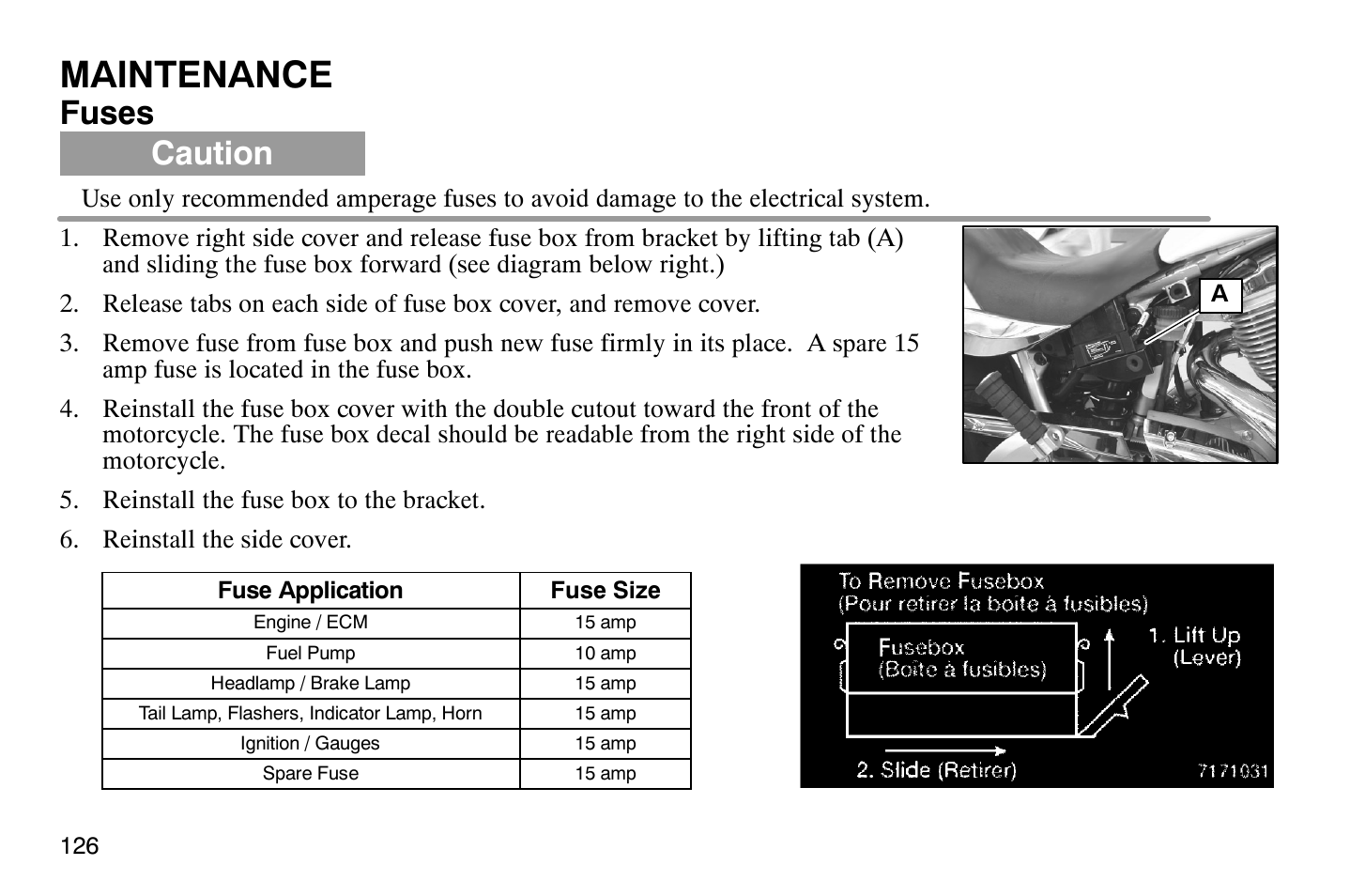 Maintenance, Fuses, Caution | Polaris 2007 Victory Hammer User Manual | Page 131 / 167