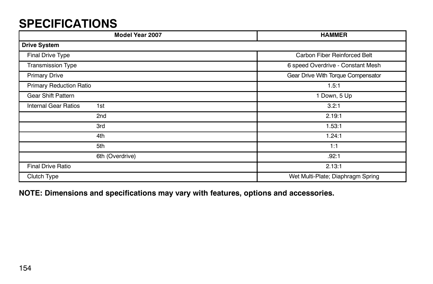 Specifications | Polaris 2007 Victory Hammer User Manual | Page 159 / 167