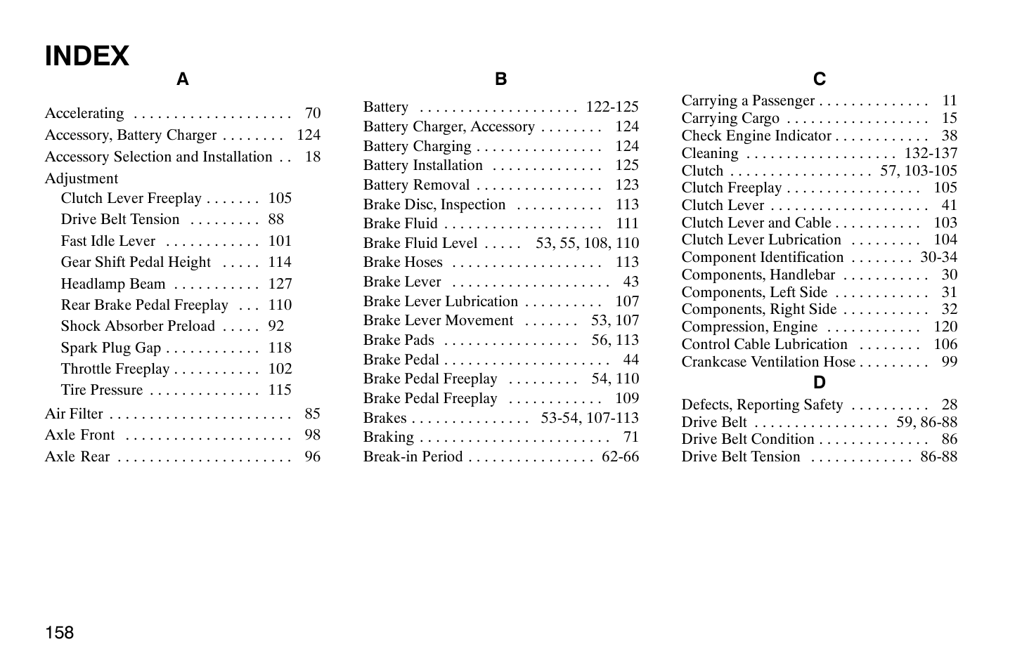 Index | Polaris 2007 Victory Hammer User Manual | Page 163 / 167