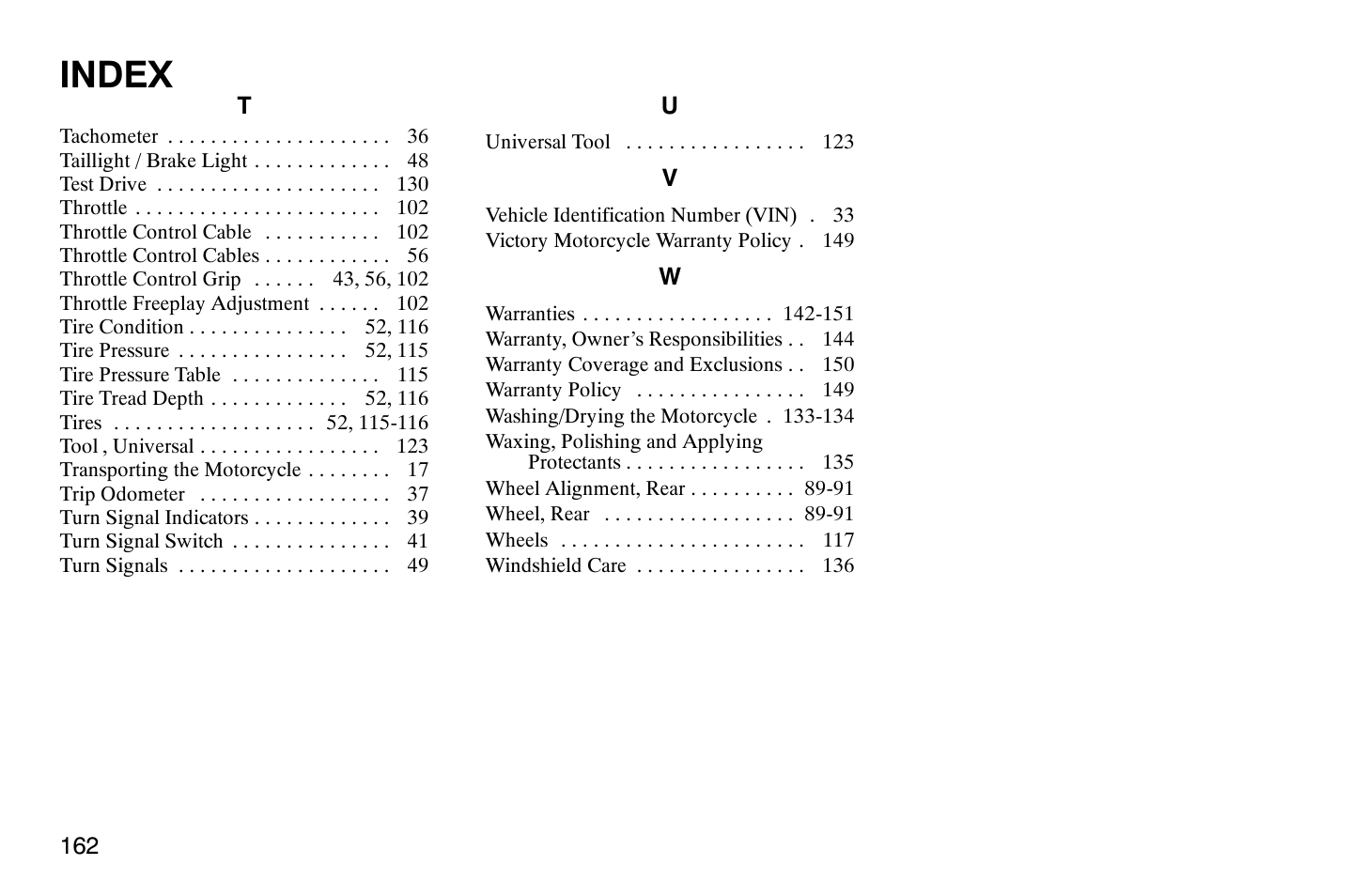 Index | Polaris 2007 Victory Hammer User Manual | Page 167 / 167