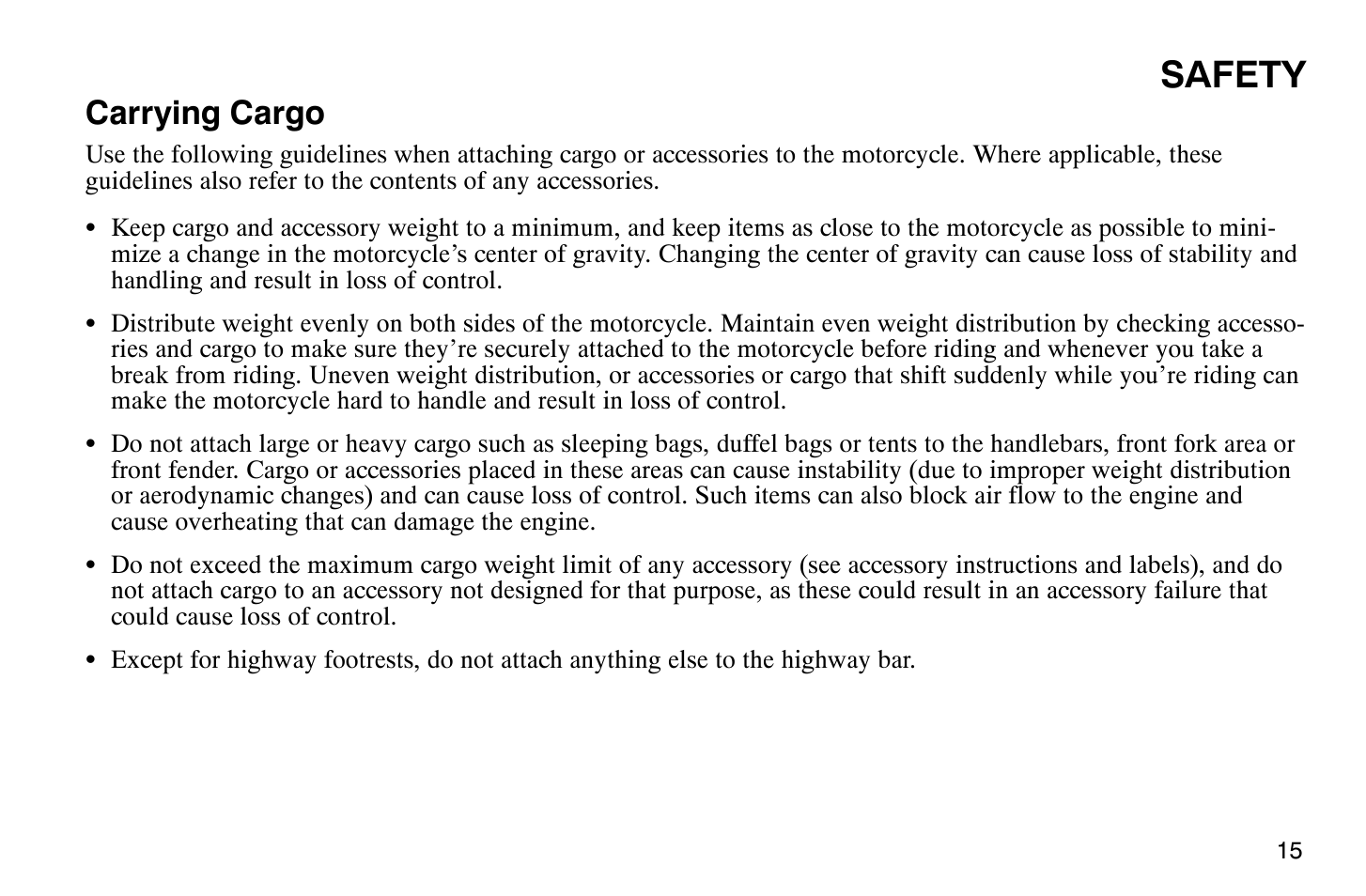 Safety, Carrying cargo | Polaris 2007 Victory Hammer User Manual | Page 20 / 167