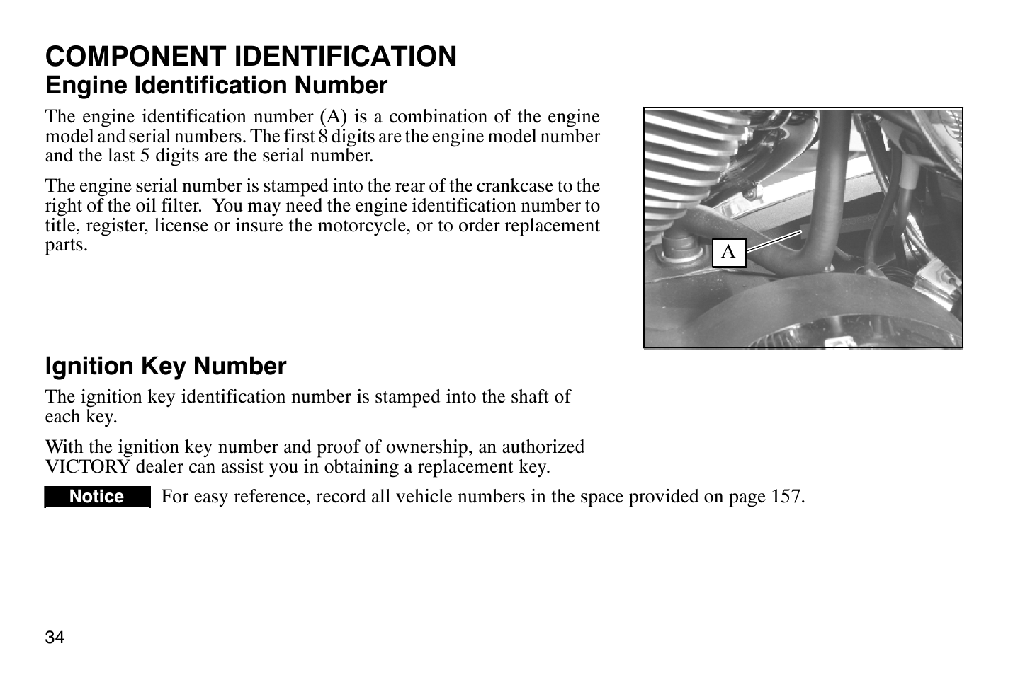 Component identification, Engine identification number, Ignition key number | Polaris 2007 Victory Hammer User Manual | Page 39 / 167