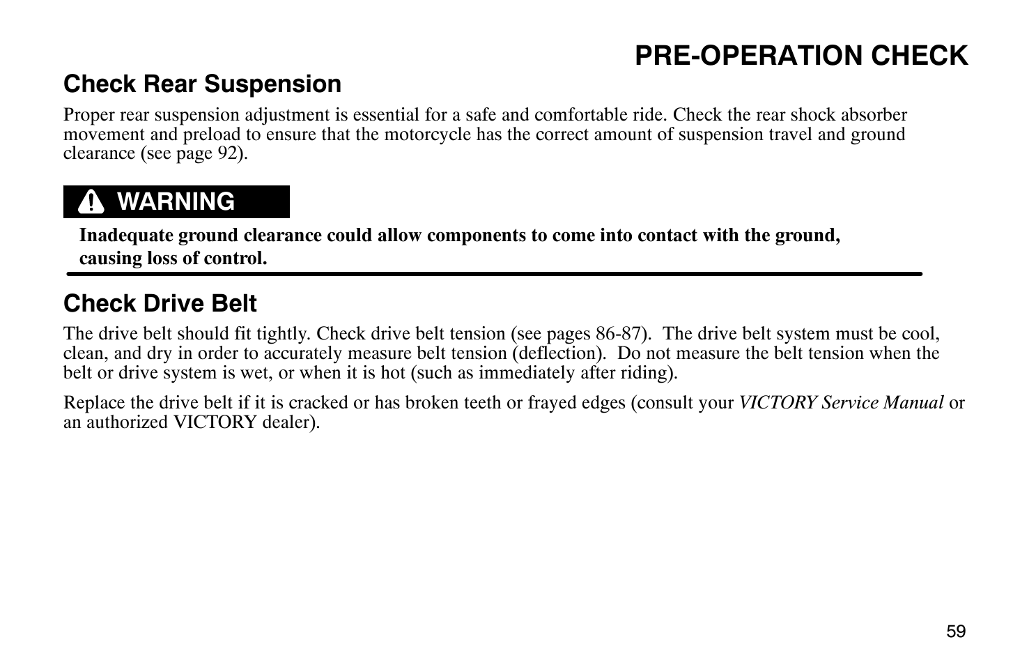 Pre-operation check | Polaris 2007 Victory Hammer User Manual | Page 64 / 167