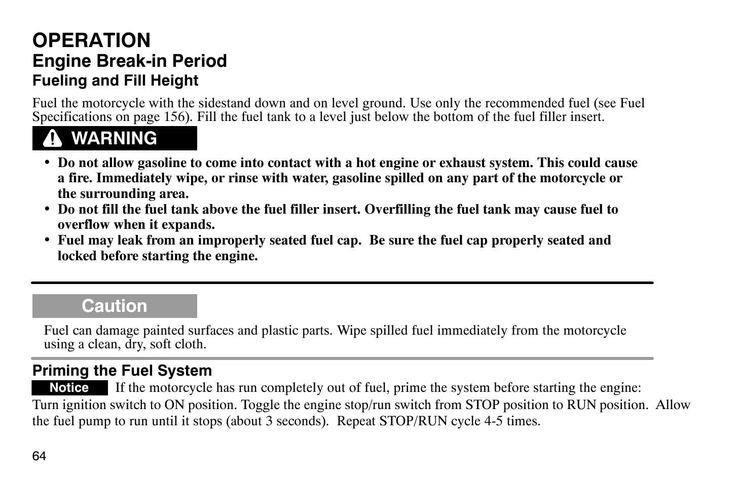 Operation, Engine break-in period, Warning | Caution | Polaris 2007 Victory Hammer User Manual | Page 69 / 167