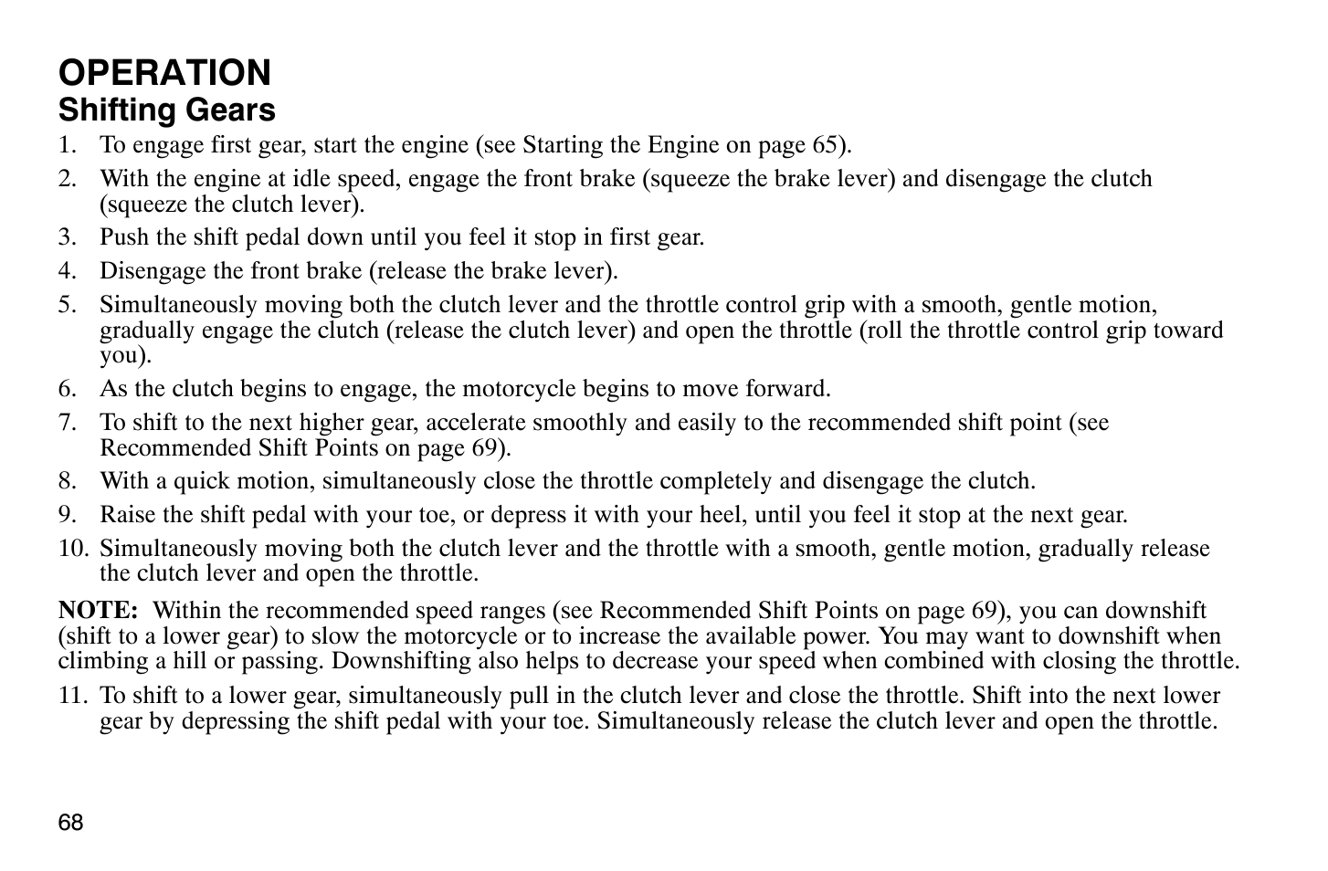 Operation, Shifting gears | Polaris 2007 Victory Hammer User Manual | Page 73 / 167