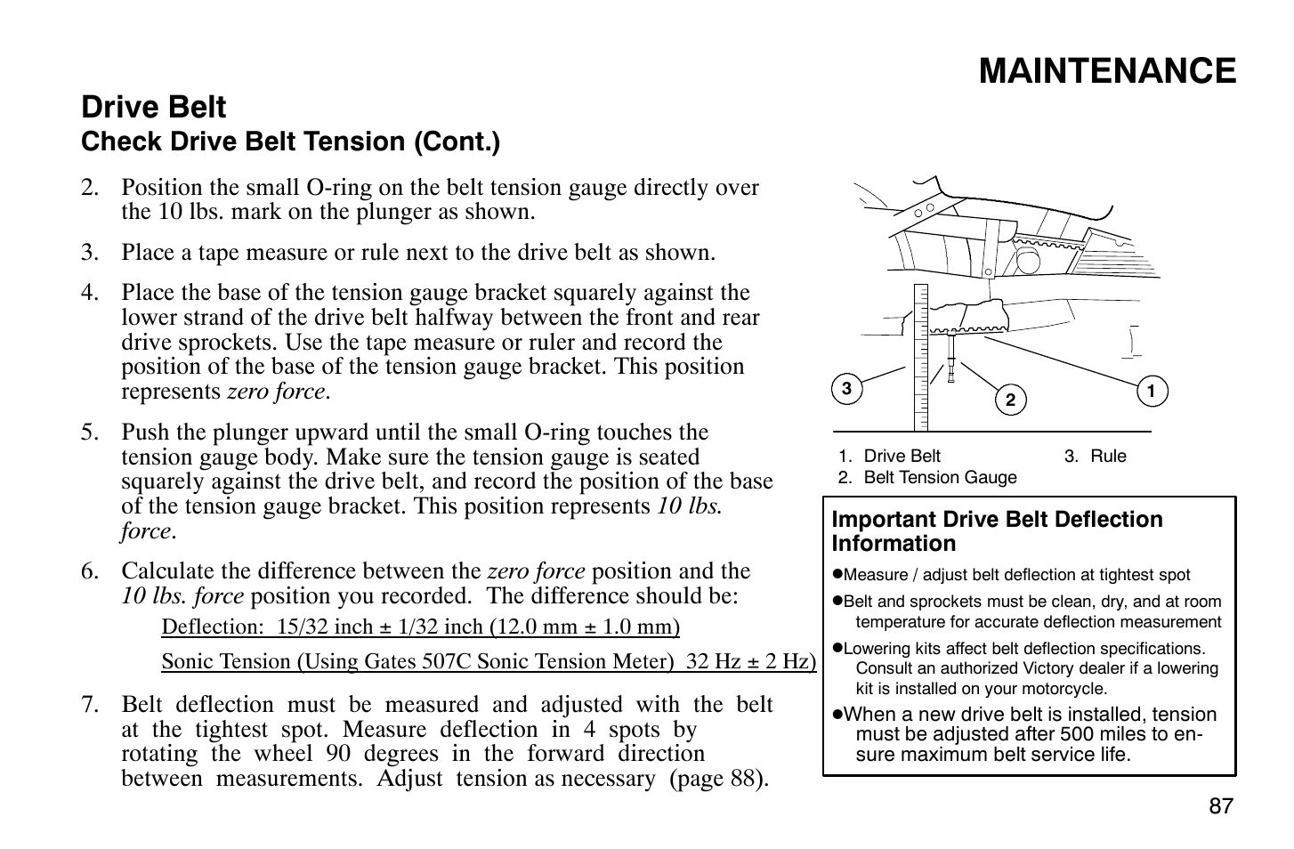 Maintenance, Drive belt, Check drive belt tension (cont.) | Polaris 2007 Victory Hammer User Manual | Page 92 / 167