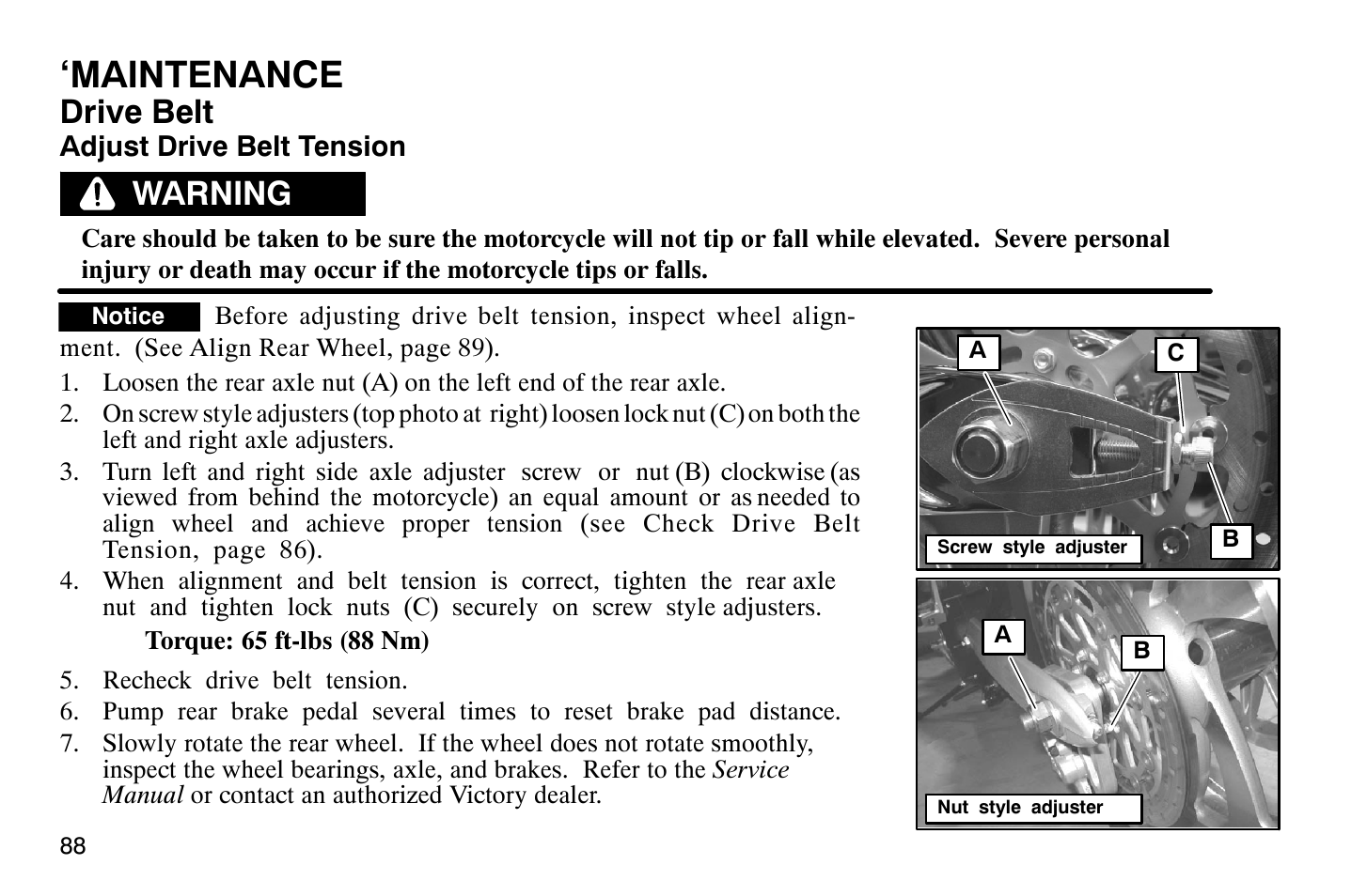 Maintenance, Drive belt, Warning | Polaris 2007 Victory Hammer User Manual | Page 93 / 167