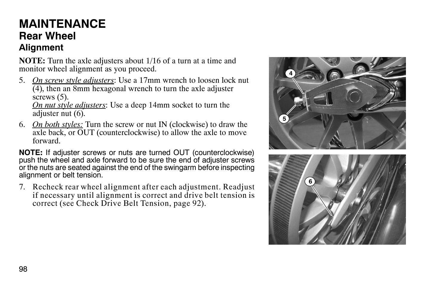 Maintenance, Rear wheel | Polaris 2008 Victory Vegas User Manual | Page 103 / 178