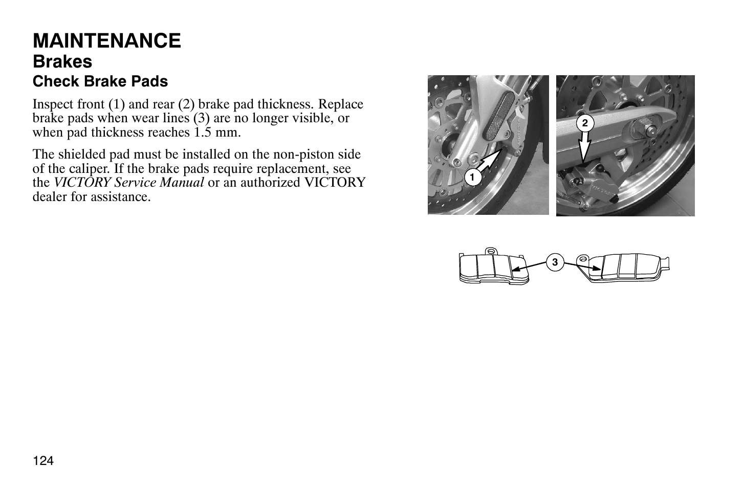 Maintenance, Brakes | Polaris 2008 Victory Vegas User Manual | Page 129 / 178