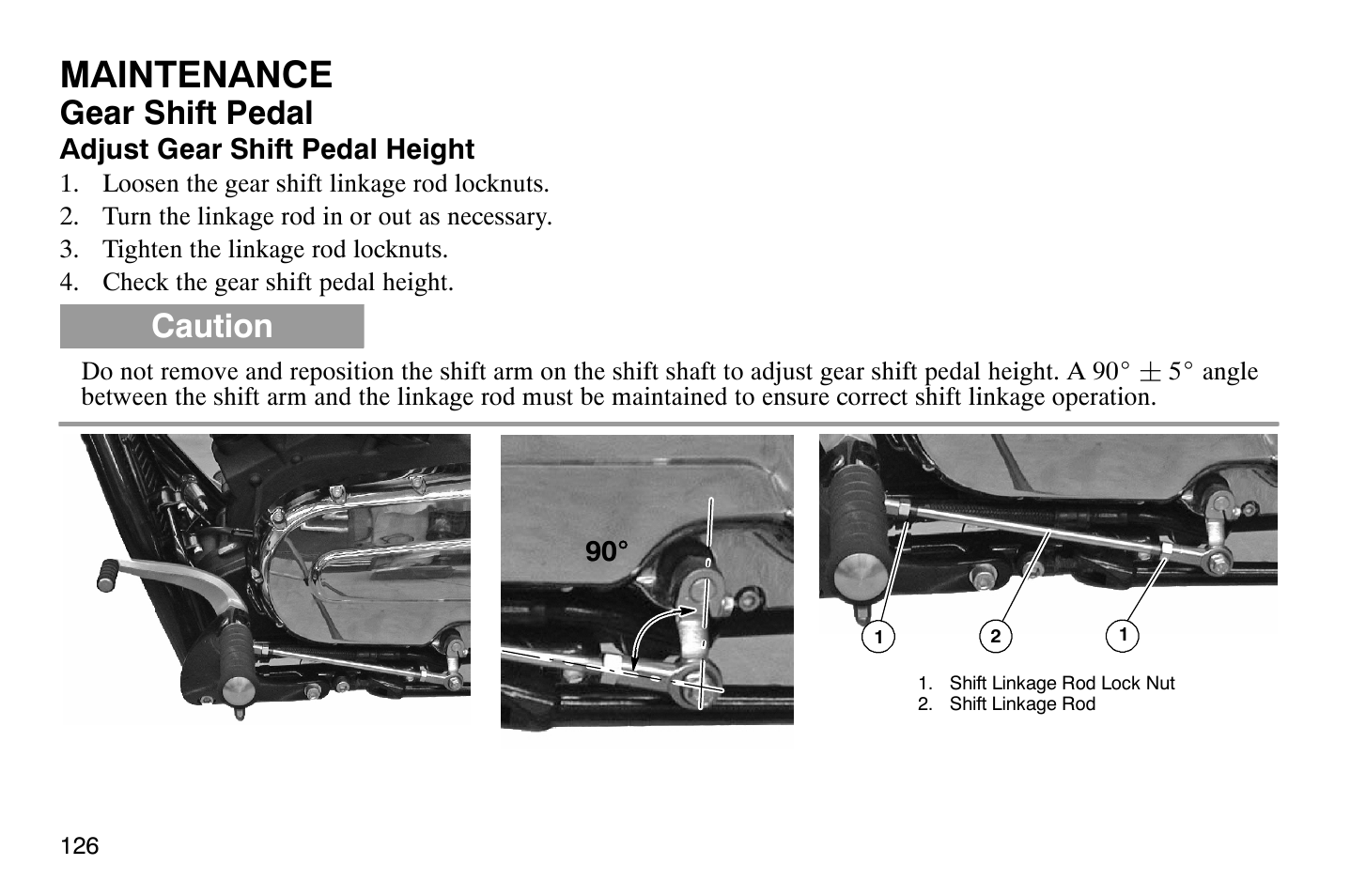 Maintenance, Gear shift pedal, Caution | Polaris 2008 Victory Vegas User Manual | Page 131 / 178