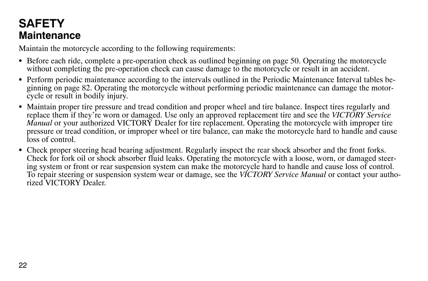 Safety, Maintenance | Polaris 2008 Victory Vegas User Manual | Page 27 / 178