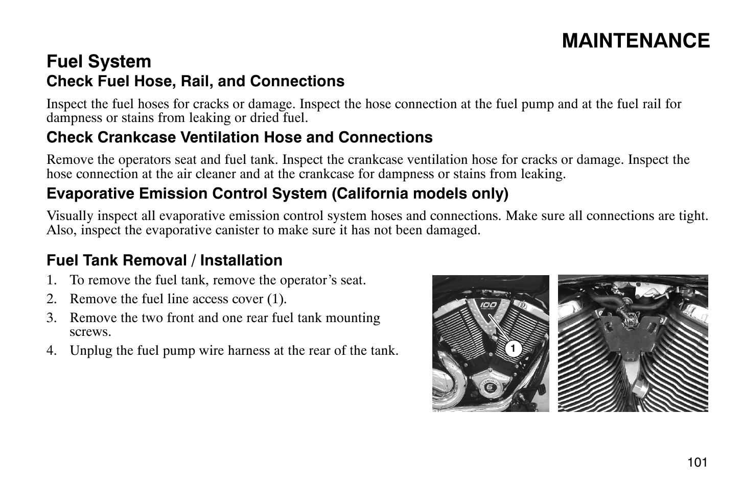 Maintenance, Fuel system | Polaris 2008 Victory Hammer User Manual | Page 106 / 170