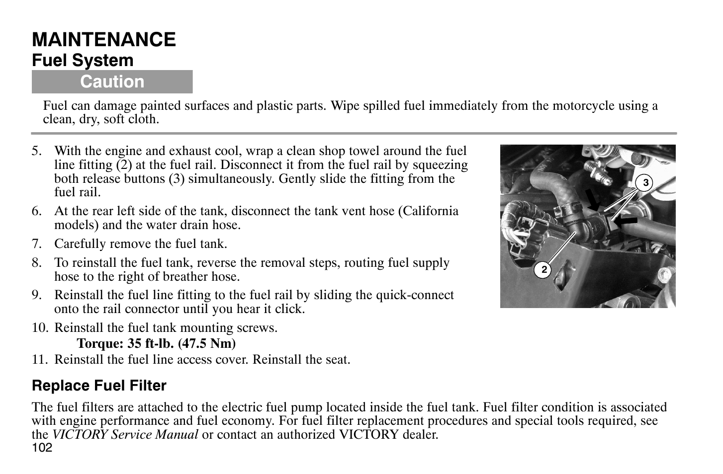 Maintenance, Fuel system, Caution | Polaris 2008 Victory Hammer User Manual | Page 107 / 170