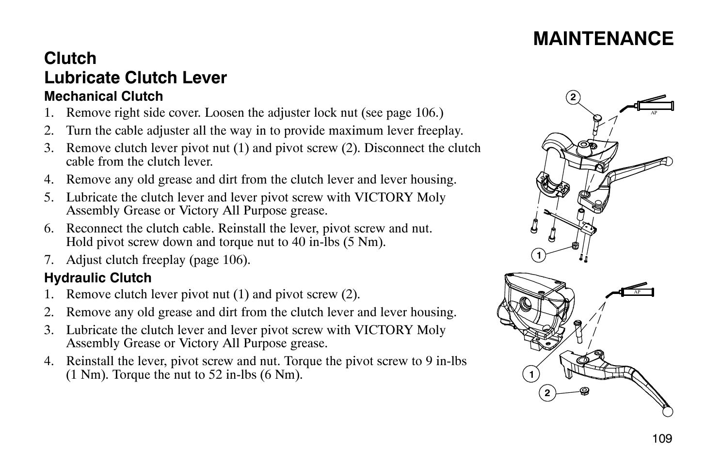 Maintenance, Clutch lubricate clutch lever | Polaris 2008 Victory Hammer User Manual | Page 114 / 170