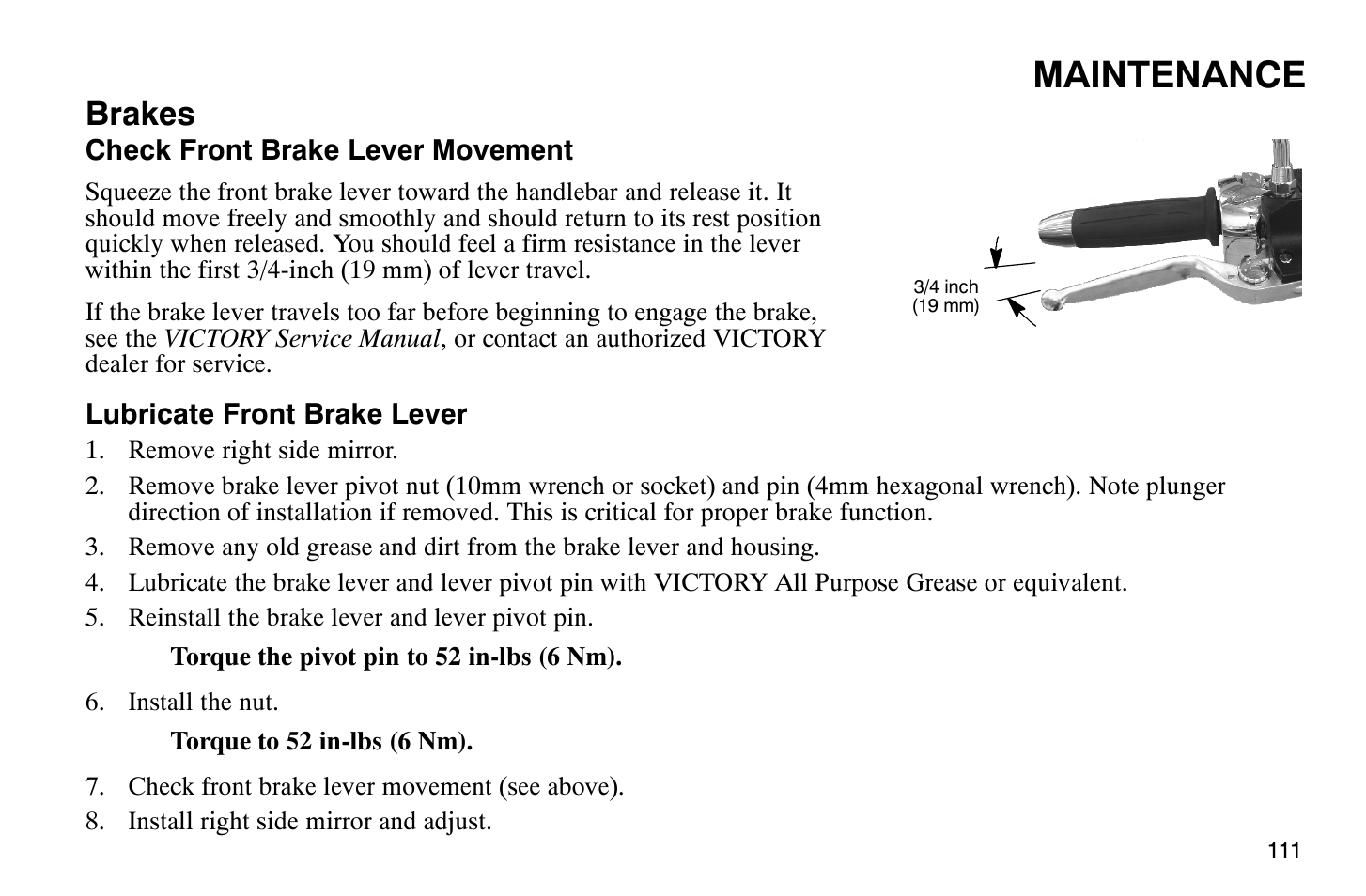 Maintenance, Brakes | Polaris 2008 Victory Hammer User Manual | Page 116 / 170