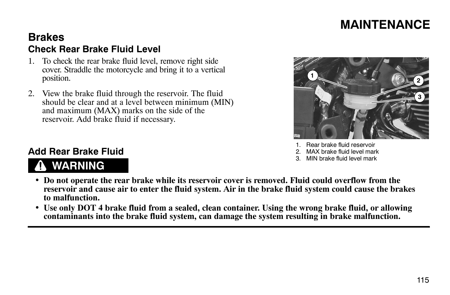 Maintenance, Brakes, Warning | Polaris 2008 Victory Hammer User Manual | Page 120 / 170