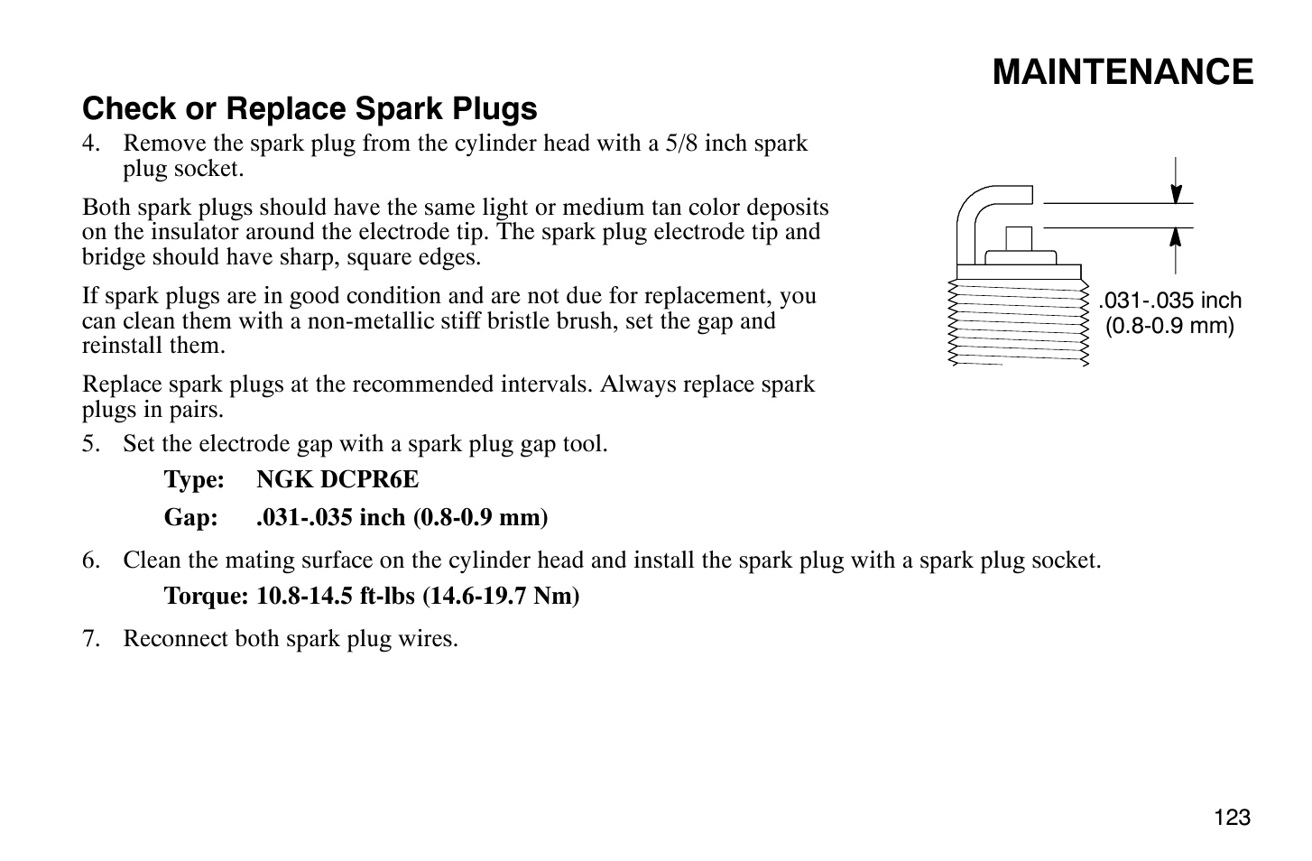 Maintenance, Check or replace spark plugs | Polaris 2008 Victory Hammer User Manual | Page 128 / 170