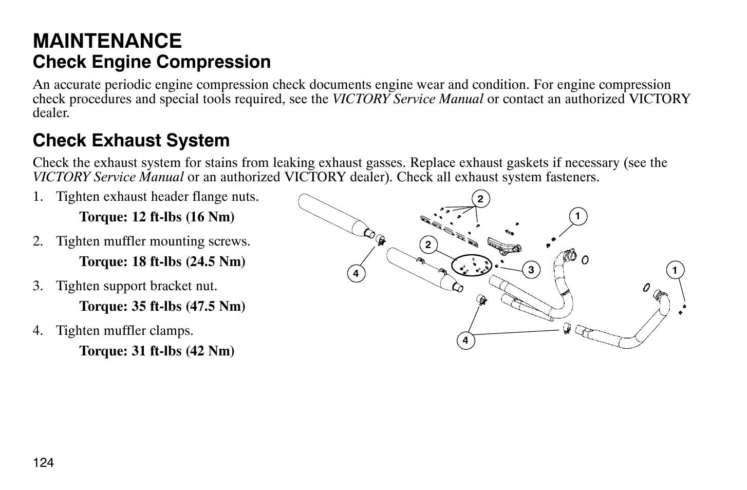 Maintenance, Check engine compression, Check exhaust system | Polaris 2008 Victory Hammer User Manual | Page 129 / 170