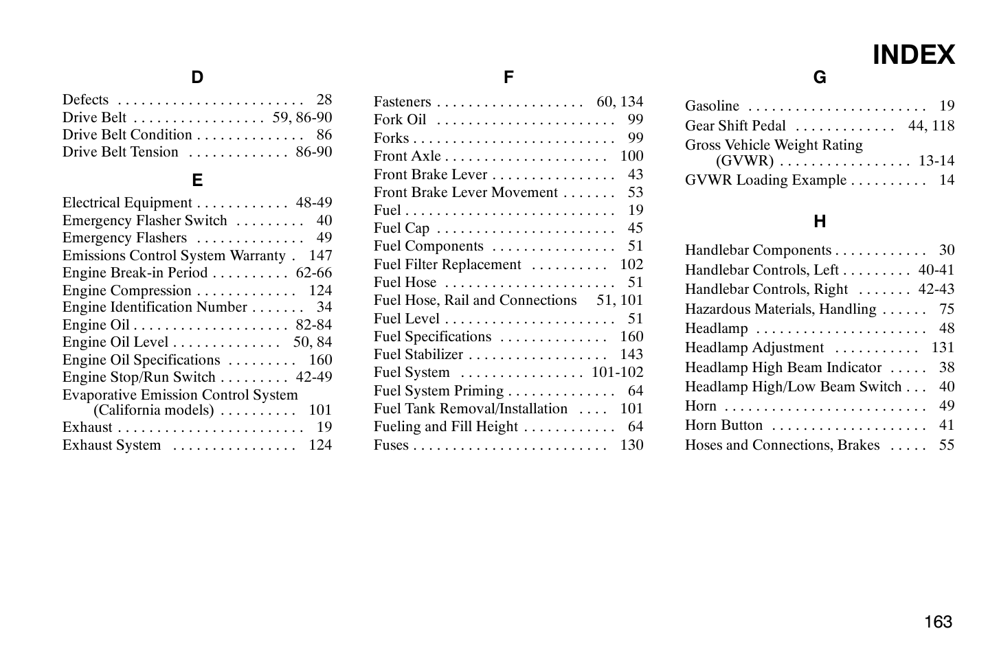 Index | Polaris 2008 Victory Hammer User Manual | Page 168 / 170